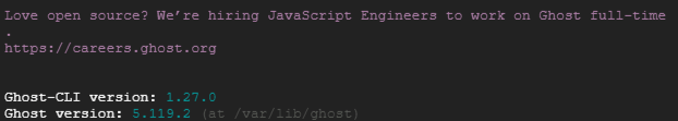 アップデート後のGhostバージョン確認結果