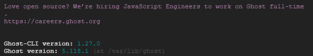 アップデート前のGhostバージョン確認結果